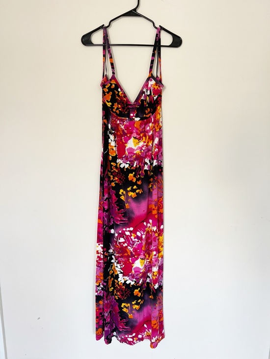 Express Dresses & Skirts - Express Bold Pink Floral Maxi Slip Dress Medium String Tie Colorful Girly